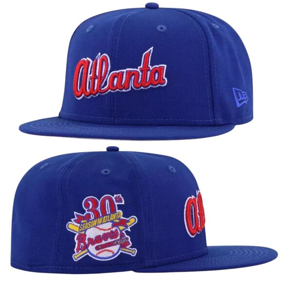 New Era Atlanta Braves 59FIFTY Fitted Hat Cap 30 Year Side Patch Size 7 3/8 - Picture 1 of 10